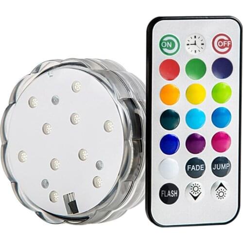 10 Bulbs RGB Underwater Submersible Led Light Battery Operated Accent Light Pod Light for Vase ,Floral, Aquarium Lighting