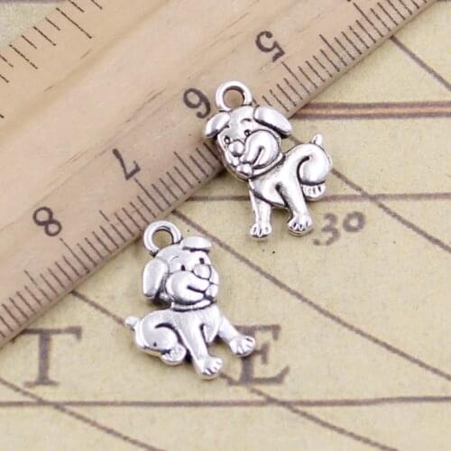 20pcs Charms Double Sided Lovely Dog 17x12mm Tibetan Silver Color Pendants Antique Jewelry Making DIY Handmade Craft