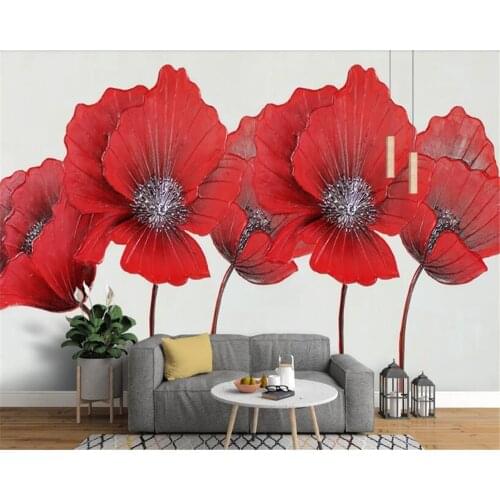 Beibehang Personality Interior papel de parede 3d Wallpaper Phalaenopsis Tulip Red Flowers Three-dimensional Embossed TV Back