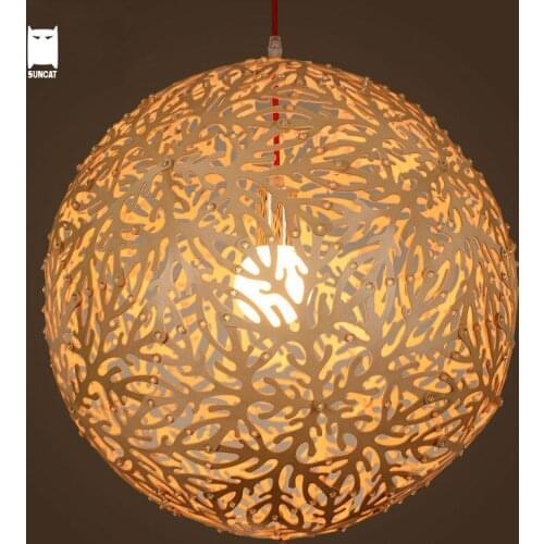 50/60cm Wood Ball Coral Pendant Light Cord Fixture Modern Japanese Rustic Style Hanging Lamp Lustre Luminaria Dining Living Room