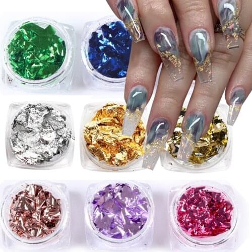 9 PCS Colorful Nail Art Stickers Irregular Aluminum Foil Paper Nail Decal Accessories For Manicure Design Decorations