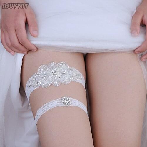 Noble Bridal Wedding Garter Rhinestone Pearl Lace Leg Ring White Sexy Flower Garters Gift For Girl Women Bride Party Decoration