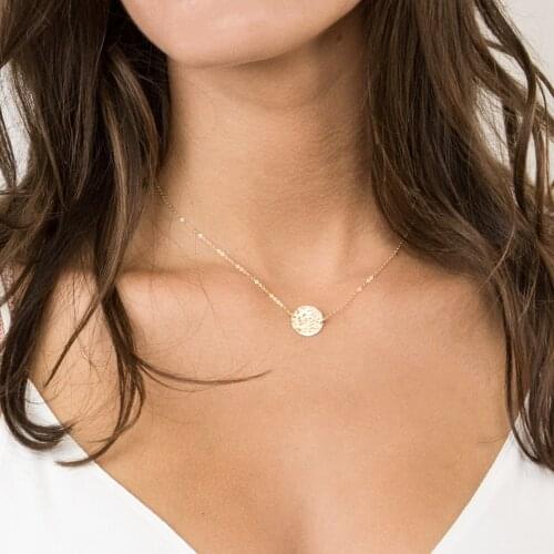 Stainless Steel Coin Pendants Necklace For Women Metal Choker Thin Clavicle Chain Valentines Day Fashion Jewelry Accessories