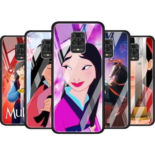 Disney Princess MuLan for Xiaomi Redmi Note 10 Pro Max 10S 9T 9S 9 8T 8 7 Pro 5G Luxury Tempered Glass Phone Case Cover