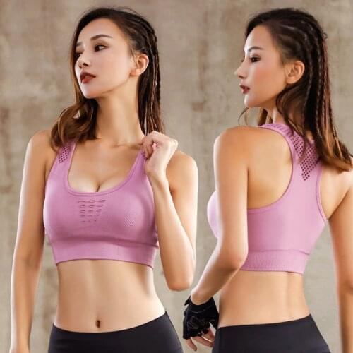 Women Sports Bras Workout Tops Seamless Hollow Out Yoga Vest Gathered Underwear Running Fitness Shockproof Push Up Bralette I32