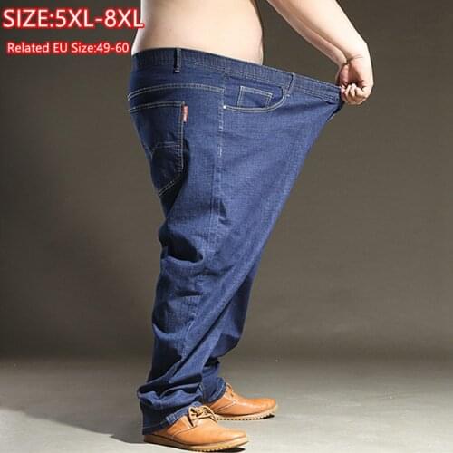 Jeans Men Big Size 200KG Mens Brand Black Elastic Stretched Plus 5XL 6XL 7XL 8XL 56 58 60 Blue Classic Denim Trousers Man Pants