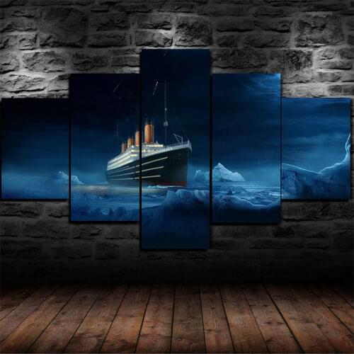 No Framed Canvas 5 Pcs Titanic Ice burg Ship Seascape Wall Art Posters Picture Painting Home Decor for Living Room Decoration