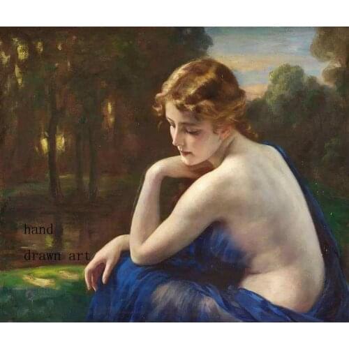 Artist high-quality perfect hand-painted oil painting on canvas: body art, shy girl