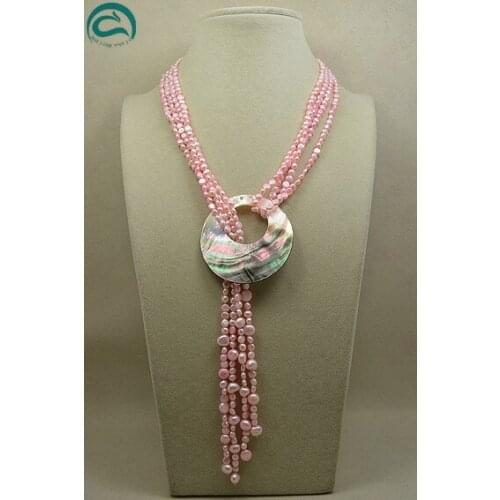 Perfect Baroque Long Pearl Jewellery,120cm Baby Pink Pearl With Big Size Sea Shell Pendant Birthday Chirstmas Women Gift