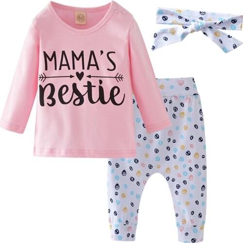 Newborn Baby Girl Clothes Set Letter Print Long Sleeve T-shirt Colored Spots Pants Headband 3PcsInfant child Clothing Outfits