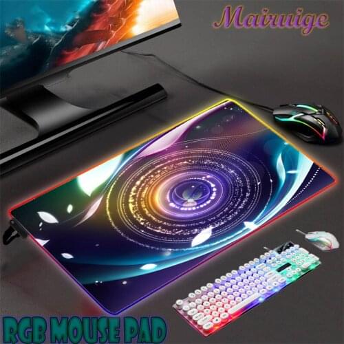 RGB Mouse Pad Hexagon Star Circle Pattern Gaming Accessories LED Light Gaming Mousepad Keyboard Cover Computer Carpet Desk Mat
