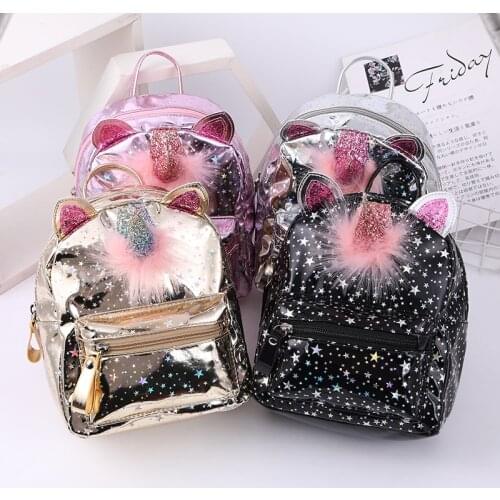 Cute unicorn school bag European and American fashion trend sequin series plush pompom backpack