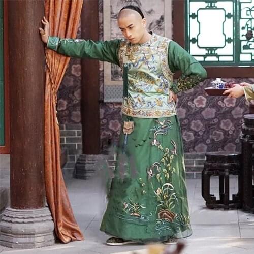 Shen XingYi Delicate Embroidery Male Costume Late Qing Dynasty Rich Mens Long Gown for Latest TV Play Nothing Gold Can Stay