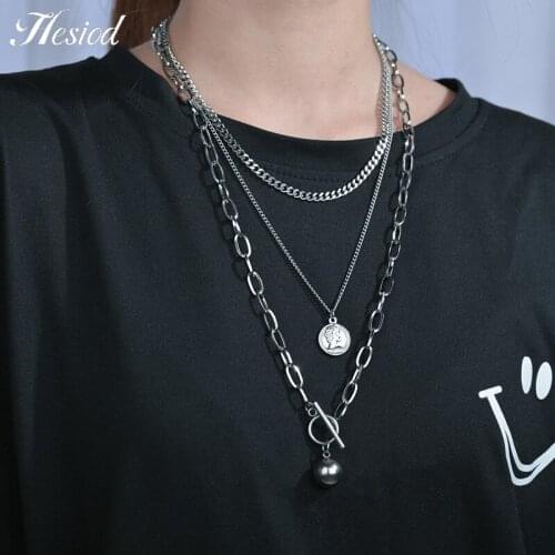 Ball Coins Pendant Necklace Hesiod New Metal Multilayer Silver Plated Chain Type Party Fashion Jewelry Accessories For Women