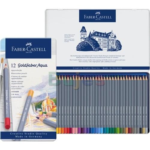 Germany FABER CASTELL 12/24/36/48 color blue iron box water soluble color lead professional hand painted color pencil brush set