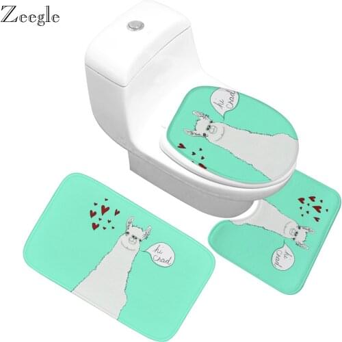 Bath Mat Set Flannel Carpet Bathroom Doormat Absorbent Soft Toilet Pedestal Rug Cartoon Anti Slip Bathroom Cover Toilet Seat Mat