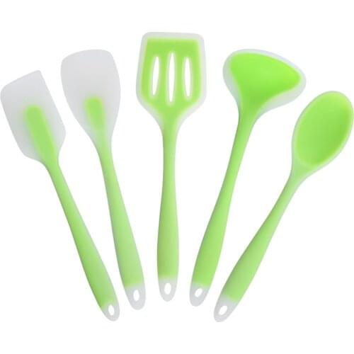 5PCS Kitchen Cooking Utensil Set Heat Resistant Cooking Tools including Spoon Turner Spatula Soup Ladle Color Green