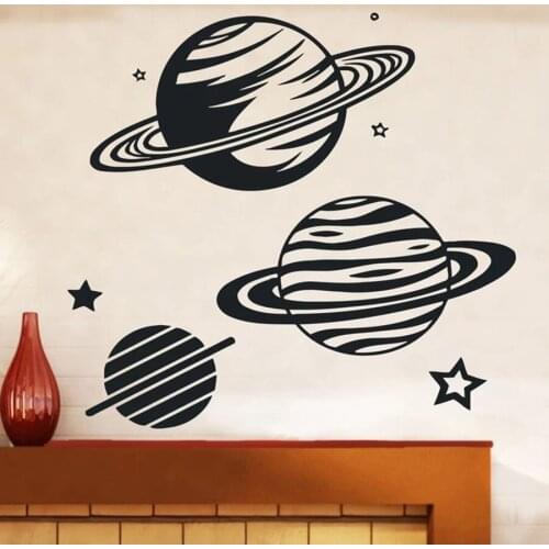 Planets Wall Decal Planetarium Stars Saturn Rings Universe Art Vinyl Window Sticker Kids Boy Bedroom Nursery Interior Decor M001