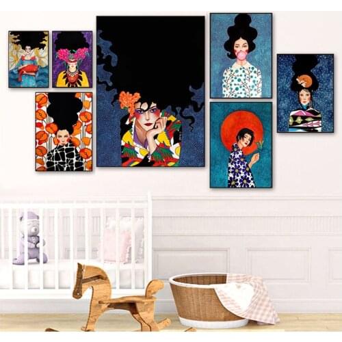 Nordic Poster Wall Pictures For Living Room Unframed Vintage Abstract Girl Hair Flower Women Wall Art Canvas Painting Fashion