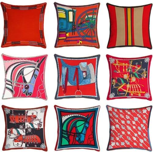 Velvet Fabric Luxury Duplex Full Printing Red Color Home Sofa Cushion Cover Pillowcase Without Core Car Seat Living Room Bedroom