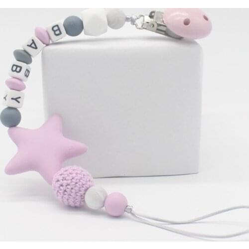 NEW DIY Silicone Baby Pacifier Clip Personalised Star Colorful Pacifier Chain for Baby Teething Soother Chew Toy Dummy Clips
