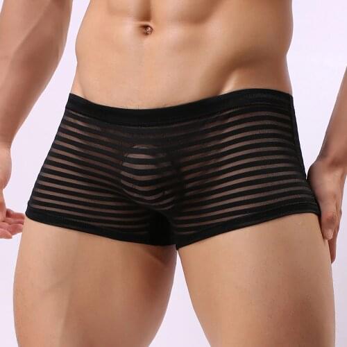 2021 New Sexy Men See Through Seamless Boxer Briefs Underpants Shorts Solid Color Breathtable Transparent Mens Underwear Hot