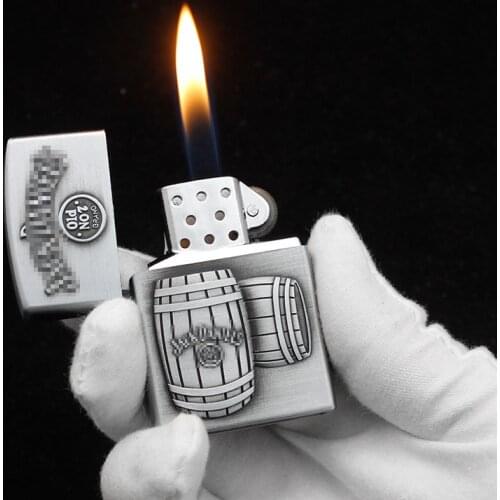 Novelty Retro Flint Grinding Wheel Lighter Metal Butane Gas Inflatable Open Flame Bronze Relief Engrave Cigarettes Dropshipping
