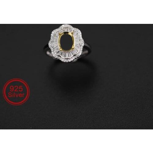 Oval Flower Prong Bezel Gold Plated Solid 925 Sterling Silver Pave DIY Adjustable Ring Settings for Moissanite Gemstone 1222021