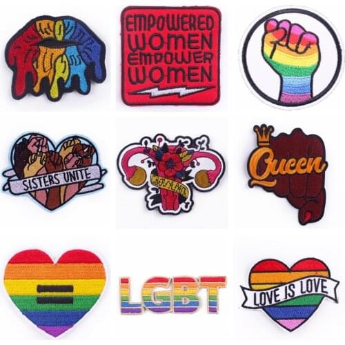 Girl Power Patch Embroidery Patches On Clothes DIY Lgbt Flag Gay Pride Patch Iron On Patches For Clothing Stripes Badges On Bags