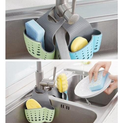 Kitchen Bathroom Hanging Basket Storage Thicker Double Sink Pouch Plastic Drain Sponge Holder Gadget Organizer Racks 3 Colors