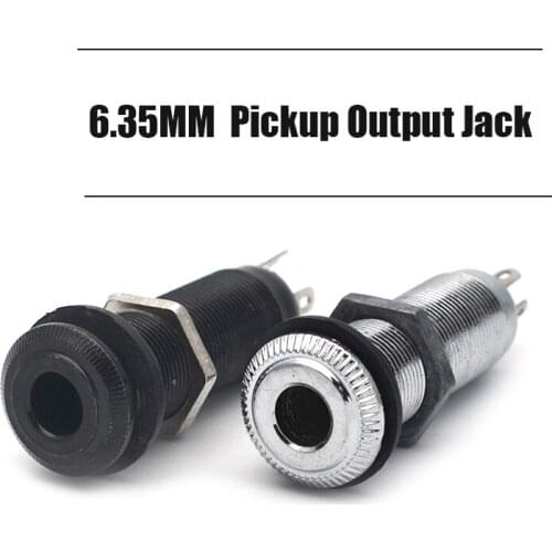 Threaded Cylinder Output Input Guitar Bass Jack Plug Socket 1/4" 6.35mm Pickup Output Jack Black/Chrome