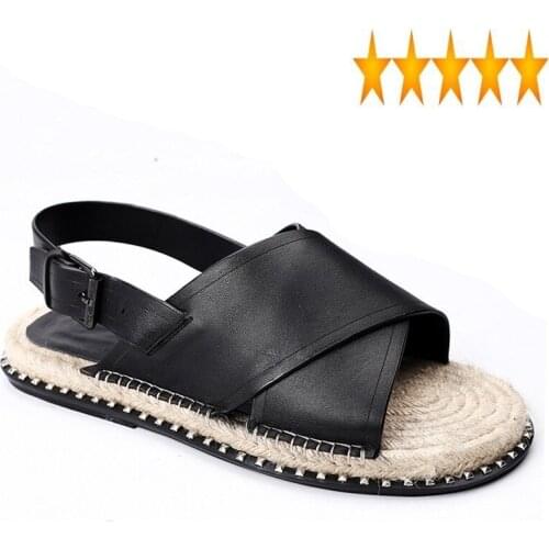 Sandals 100% Real Casual Leather Personality Weave Gladiator Strap Roman Sandal Summer Beach Open Toe Shoes Quality Men Sandales