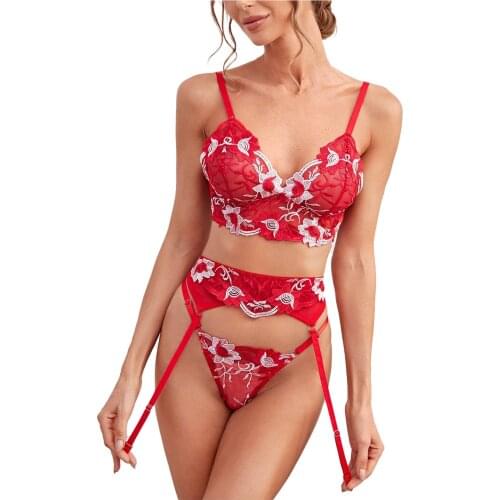 Sexy Porno Lingerie Womens Underwear Set Female Lingerie Bodysuit Hollow Embroidered Mesh Sling Underwear Hot Erotic Lingerie