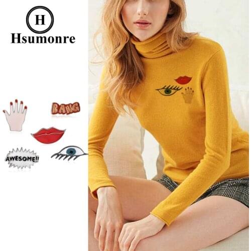 Mouth Cartoon Cute Brooches Hand Eyes Bang Awesome Lapel Pins Enamel Plants Denim Shirt Pin Badge Jewelry 5pcs/set