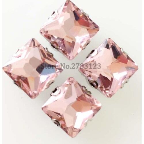 Scratch-resistant SWZD010 pink square Silver bottom AAA Glass Crystal sew on D claw rhinstones,diy/Clothing accessories