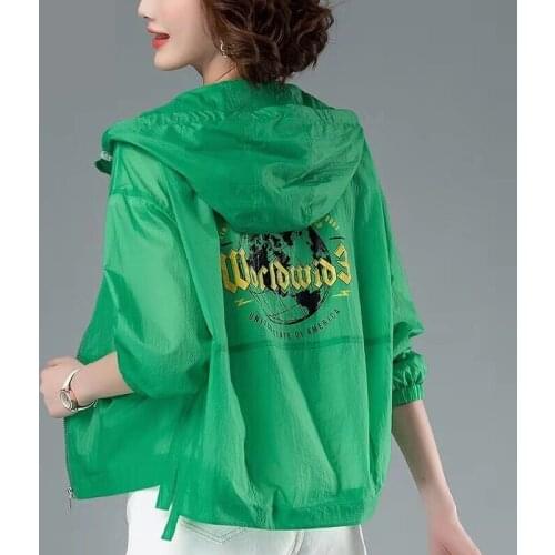 Korean Fashion Womens Windbreaker With Hooded Summer Thin Soft Veste Femme Sunscreen Jackets Spring 2021 Oversized Zipper Coat