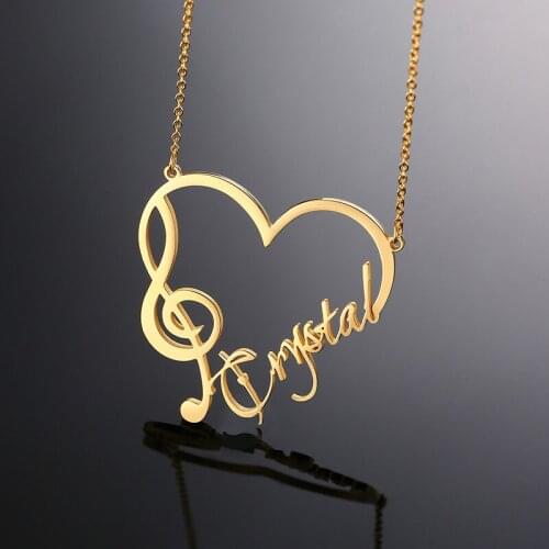 Vnox Elegant Heart Pendant with Name Personalized Women Necklace Musician Note Birthday Gift Music Academy Graduation Gift