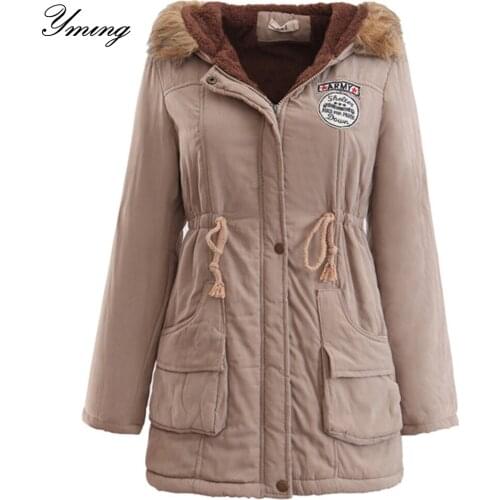 YMING Womens Winter Slim Long Lambskin Cotton Jacket Long Sleeve Fur Collar Cotton Jacket Winter Womens Hooded Jacket