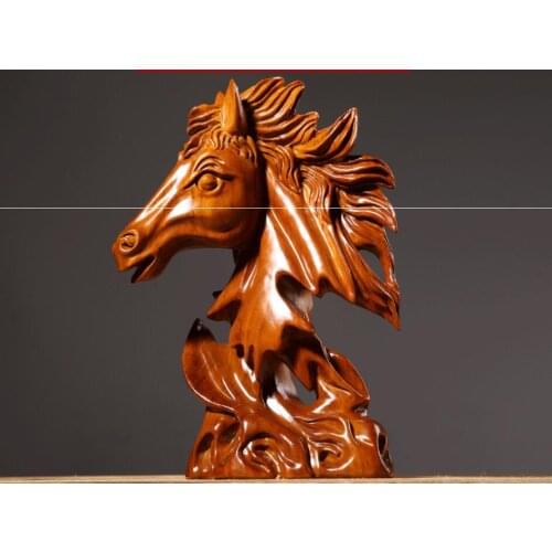 Yellow Flower Pear Wood Sculpture Horsehead Sculpture Zodiac Home Bogu Frame Solid Wood Horse Decoration Crafts