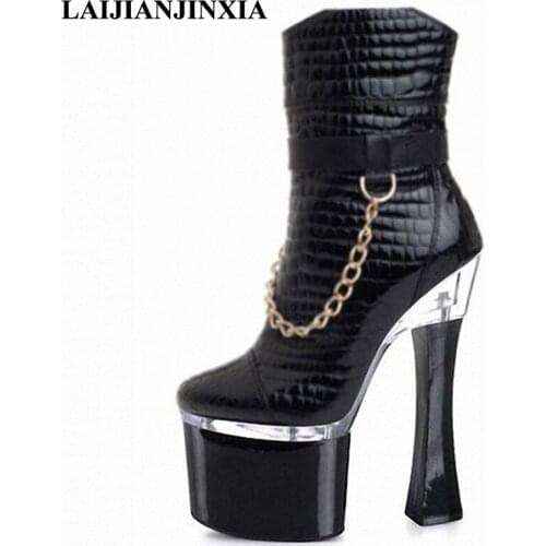 LAIJIANJINXIA Black New Women Sexy Spring Pole Dance Shoes Night Club Dancing Shoes Platform 18cm Ultra High Heels Ankle Boots