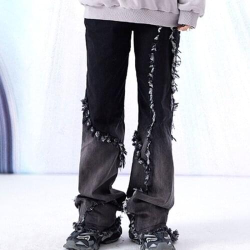 SXGOTH Pants Gothic Halloween Femme High Quality Cyber Taille Haute Aesthetic Bottoms Mall Goth Punk Egirl Mom Jeans Patchwork