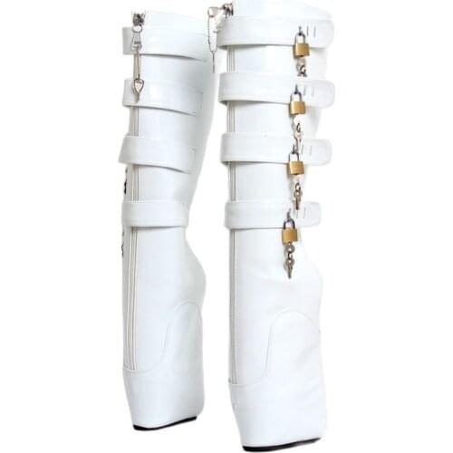 Knee-High Boots 7' Super High Wedge Ballet Heel Lockable Boots With Padlocks Custom Colors