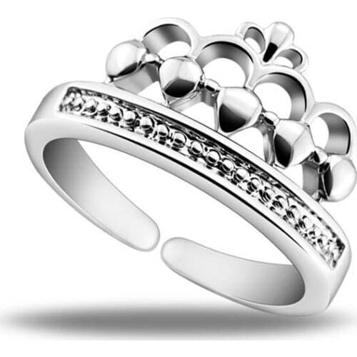 Simple Fashion Retro Imperial Princess Crown Ring For Women 925 Silver Finger Tail Ring Lady Lovely Sweet Open Ring Jewelry