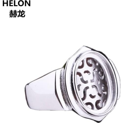 925 Sterling Silver Engagement Wedding Ring 11x15mm Oval Cabochon Semi Mount Ring for Amber Turquoise Agate DIY Stone Setting