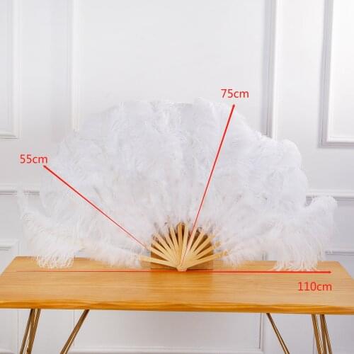 13 Shares Thick White Ostrich Feather Fan Handheld Plumes Big Fan Dancer Party Performance Ornament Stage Props Crafts Accessory