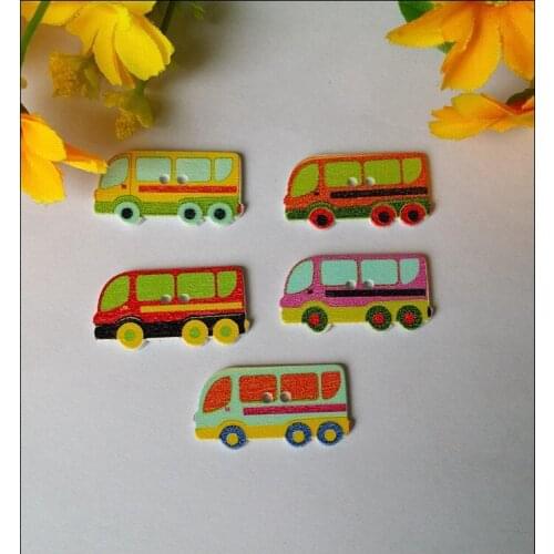 Free Multicolor Car Shape 2 Holes Wooden Buttons Random Mixed 25x17mm 200PCs Scrapbooking Sewing Supplies For Craft botones