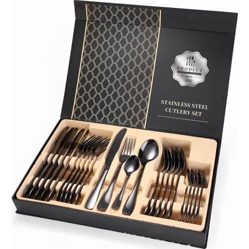 24pc Tableware Fork Spoons Knives Set Western Steak Dinnerware Food Cutlery Gift Case Dining Table Complete 304 Stainless Steel