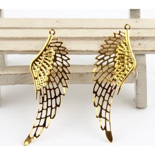 30Pcs Filigree Wraps Gold Wing Metal Connectors Crafts for Jewelry Making DIY Accessories Charm Pendant Filigree 70x24mm