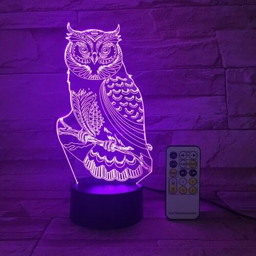 Remote Or Touch OWL 3D Night Light RGB Changeable Mood LED Light DC 5V USB Decorative Table Lamp Get a Free Remote Controller