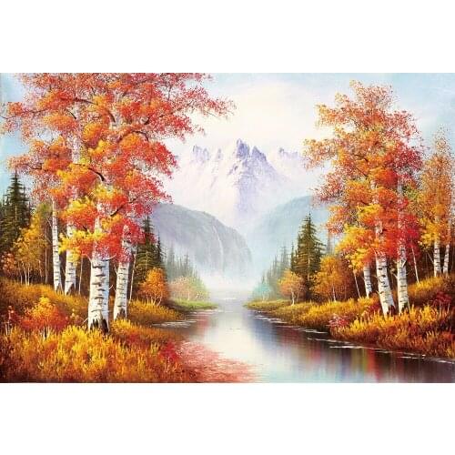 VinylBDS Abstract Birch Autumn Photography Backdrops Autumn Backgrounds For Photo Studio With Creek Mountains Photo Backdrops